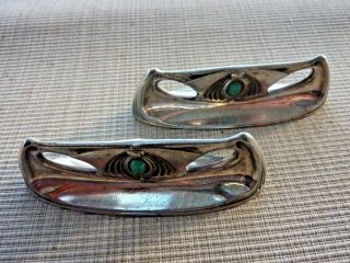Antique Vintage Tudric Liberty Style Art Nouveau Knife Rests with Oval Turquoise 2