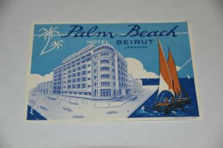 Vintage Palm Beach Hotel Beirut Lebanon Arnaud Luggage Label Sticker