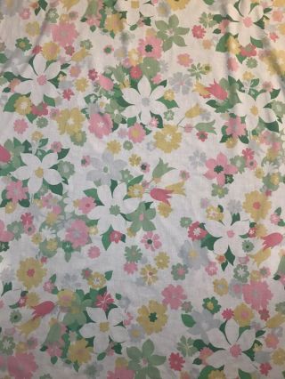 Vintage Full Size Pink Green Yellow Floral Flat Sheet Cannon Monticello