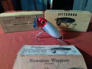 Vintage Fred Arbogast Jitterbug W Box And Paper Fishing Lure Awesome Color.