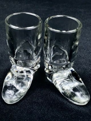 Vintage Pair Clear Glass Boot Tooth Pick Holder Set