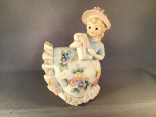 Vintage Lefton Kw2322 Porcelain Bisque Bloomer Girl Figurine Made In Japan