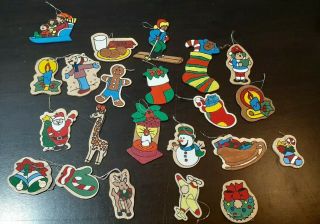Vintage Wooden Christmas Tree Ornaments Hand Painted 22 Pc Set