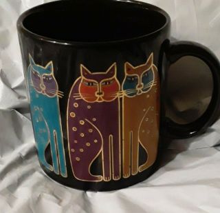 Vtg 90’s Laurel Burch 3 Siamese Cats Ceramic Art Coffee Tea Mug W/ Gold Accents