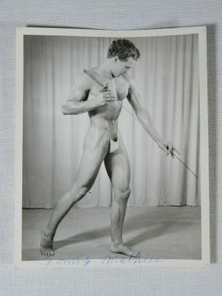 Vintage Bodybuilding,  Physique Photography,  Male Nude Posing With Sword,  4x5