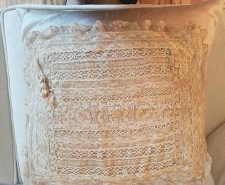 Antique French Normandy Lace Handmade Boudoir Pillow Cover 12 X 15