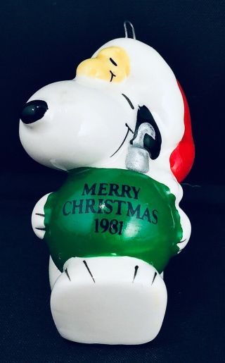 Vintage 1981 Peanuts Snoopy Woodstock Christmas Ornament Ceramic Japan