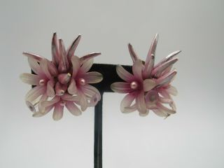 Vintage Flowers & Sequin Spikey Earrings Western Germany Clip On