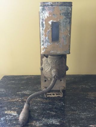 Antique Coffee Grinder Cast Iron & Tin Wall Mount Coffee Mill