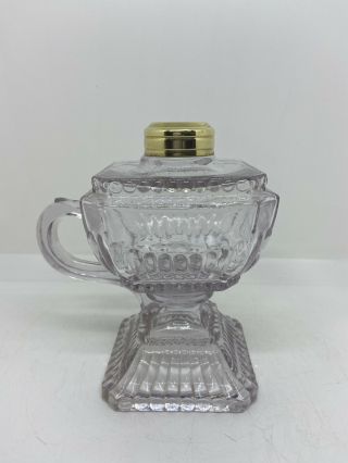 Antique Footed Hand Finger Loop Oil Lamp Rib Font Square Base Pattern