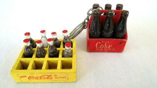 Vintage Miniature Coca Cola Carton & Crate Bottles Keychain It 