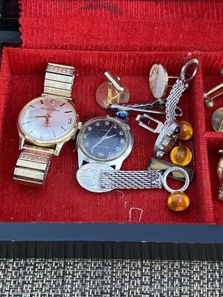 Vintage Men’s Jewelry Box 2 Bulova Watches 50s Swank Cufflinks And More 3