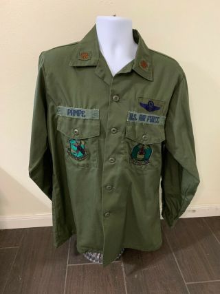 Vintage Us Air Force Long Sleeved Utility Shirt Olive Green Men Size 16.  5x34
