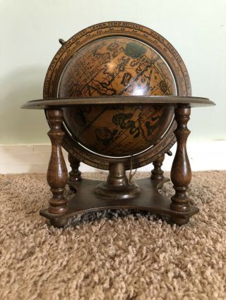 Vintage Italian Old Zodiac World Globe In Stand