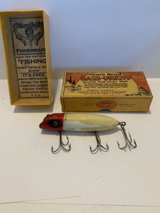 Vintage Wooden Fishing Lure,  & Box (south Bend Bass Oreno)