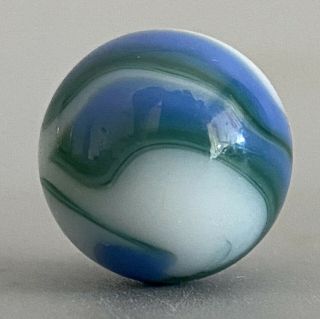 Vintage Blue Green And White Akro Peltier Swirl Glass Marble Unknown Maker