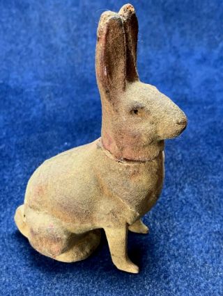 Antique Flocked Paper Mache Easter Bunny / Rabbit Candy Container - German