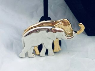 Vtg.  Lc Liz Claiborne Gold & Silver Tone Asian Elephant Brooch