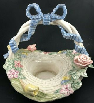 FITZ and FLOYD Vintage Bunny Hollow Spring Easter Ceramic Basket 10.  5 