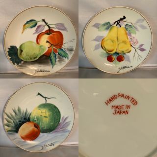 3 Vintage Hitomi Hand Painted 8 " Decorative Plates Apples Pears Made In Japan
