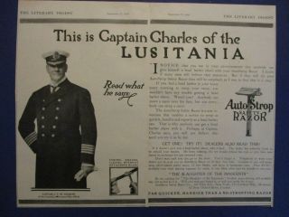 1910 Lusitania Ocean Liner Captain Charles Cunard Line Safty Razor Ad
