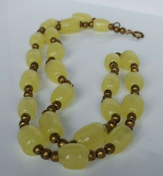Vintage Art Deco 1920s Czech Uranium Yellow Glass Bead Necklace 24 "