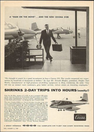1958 Vintage Aircraft Ad Cessna 310 Twin Engine Private Plane Businessman 022818
