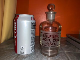 Vintage Pyrex Sulfuric Acid Con Bottle Jar H2so4 W Glass Stopper