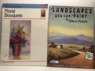 Vintage Painting Instruction Art Books Landscapes And Floral Bouquets Set Of 2