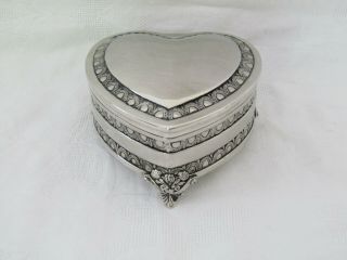 Black Velvet Lined Footed Vintage Silver Plate Heart Shaped Jewelry Box