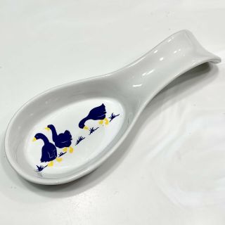 Vintage White Ceramic Blue Duck Spoon Rest
