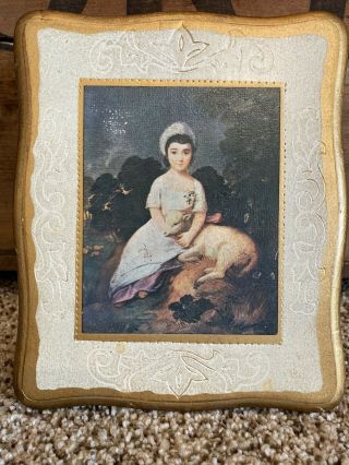 Vintage Florentine Style Gold Gilt Wood Jewely Box Mele Young Girl Lamb