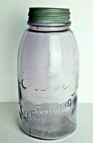 Antique Kerr Self Sealing Mason Fruit Canning Jar Purple Wavy Bubble Glass 1/2gl