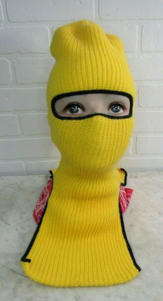 Vintage Ski Mask Full Face Robber Style 1 Hole Knitted Hat Cap