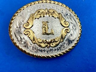 Vintage Montana Silversmiths Monogram Letter Initial L Silver Plate Belt Buckle