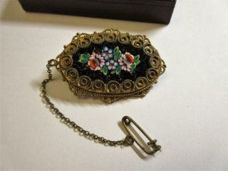 Vintage Italian Micro Mosaic Flower Design Brooch,  Pin C1950 