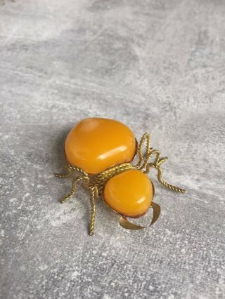 Vintage Large Bug Spider Ant Insect Brooch With Amber Color Cabochon