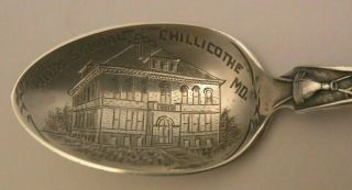 ANTIQUE Chillicothe High School Maryland Sterling Silver Souvenir Spoon Owl 3