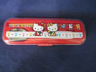 Vintage Hello Kitty Sanrio Wood Chopstick Spoon Set In Presentation Case Euc