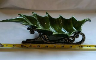 Vintage Atlantic Mold Holly Shaped Leaf Made To A Sleigh Christmas Candy Dish