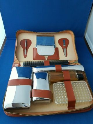 Vintage Mens Travel Grooming Kit Case Yorkshire,  Leather From Austria