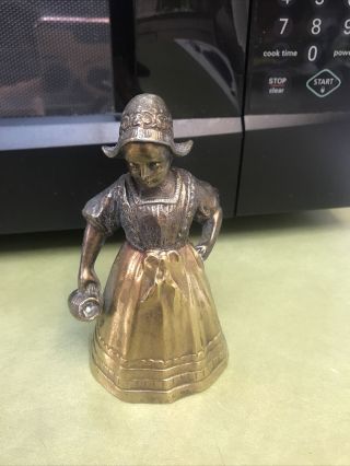 Antique Vintage Dutch Lady Woman W/ Stein Bronze Brass Figural Bell Large Ornate