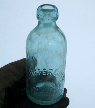 Amish / German Antique 19th Century Aqua Blue Beer / Soda Bottle Hamburgh Ny