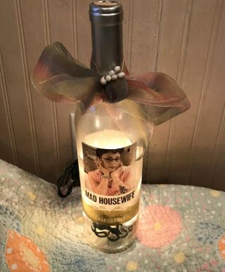 Retro Vintage Style Mad Housewife Light Chardonnay Glass Wine Bottle Lighted