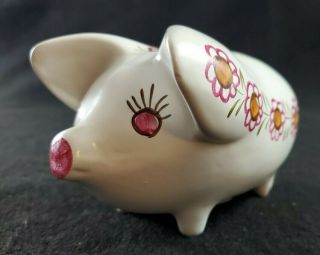 Vintage Arthur Wood Pottery Hand Painted Floral Theme Piggy Bank 5081