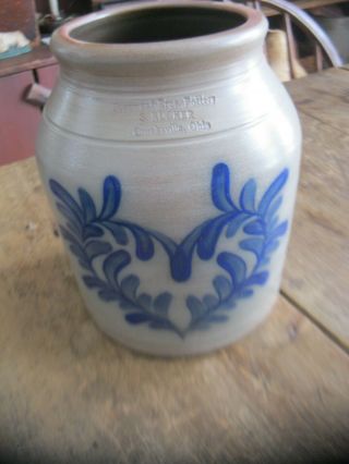 1996 Beaumont Brothers Pottery 8 " Crock Blue Heart Croosksville,  Oh