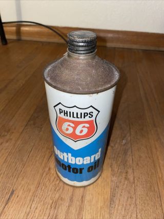 Vintage Phillips 66 - Outboard Motor Oil One Quart Cone Top Oil Can Phillips 66