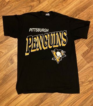 Vintage Pittsburgh Penguins T - Shirt Large,  Single Stitch,  Logo 7,  Black