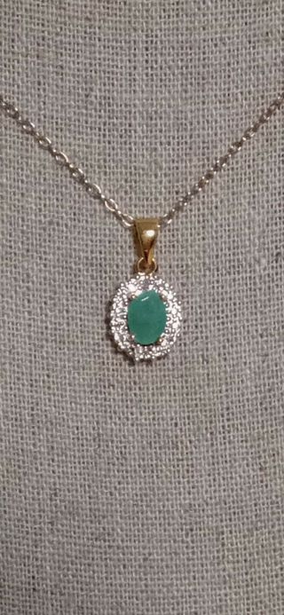 Vintage Sterling Silver 18 " Necklace With Pendant Jade And Cz Stones Signed Jbx