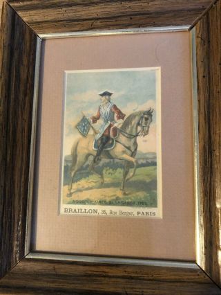 Set Of 2 Antique French Musketeer Lithograph Cards Mid 1800s